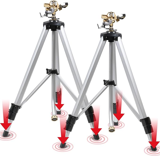 YAMATIC Impact Sprinkler on Tripod Base, 360 Degree Large Area, Heavy Duty Adjustable Pulsator Sprinkler for Lawn Yard and Grass, Spray up to 20-90ft, Brass Head, 2Pcs