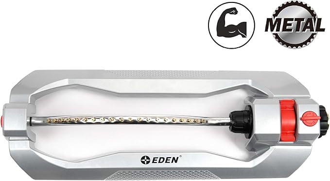Eden 94115 Metal 2-Way Oscillating Sprinkler for Lawn and Garden w/Quick Connect Starter Set, 20 Brass Nozzles, Covers up to 4,300 sq. ft