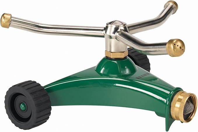Dramm ColorStorm 3 Arm Whirling Sprinkler on 6" Wheeled Heavy Duty Metal Base, for Lawn, Yard, Garden and Large Area, Green, 70 Ft Diameter Reach (Pack of 6)