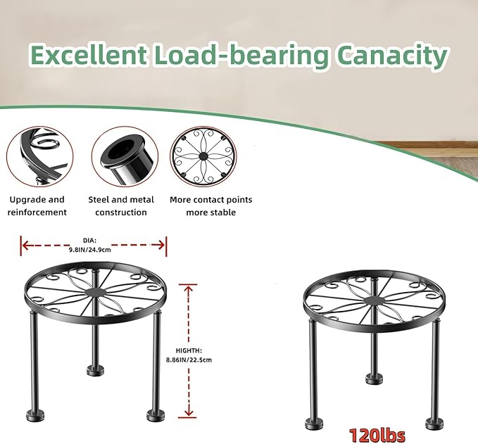3 Pack Metal Plant Stands, Small Flower Pot Stand for Garden Home, Anti-rust Round Plant holders Display Shelf for Indoor/Outdoor