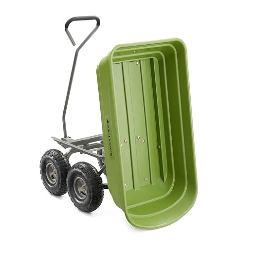 Gorilla Carts Poly Garden Dump Cart, 4 Cu Ft Tub, 600 lb Haul Capacity, Green – Heavy-Duty Utility Wagon with Quick-Release Dumping & Pneumatic Tires for Yard, Landscaping and Gardening