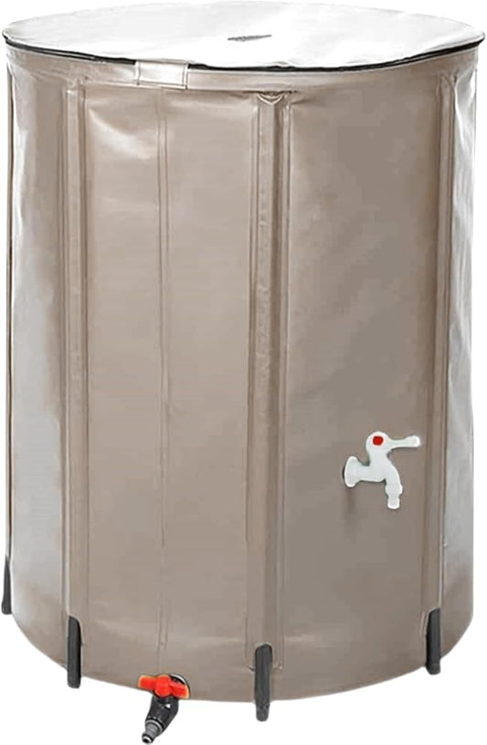 250L/66 Gallons Suaito Outdoor Collapsible Rain Barrel with Mesh Cover, Beige,Water Storage Tank rainwater Collection System Weather-Resistant Garden Portable Water Tank with Spigots & Overflow Kit