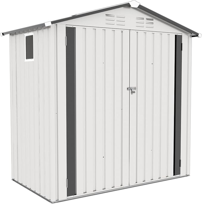 5x3 FT Outdoor Storage Shed, Small Metal Garden Shed with Window, Outside Tool Sheds with Lockable Hinged Doors, Waterproof Storage Building with 4 Air Vents for Backyard, Patio, Lawn, White