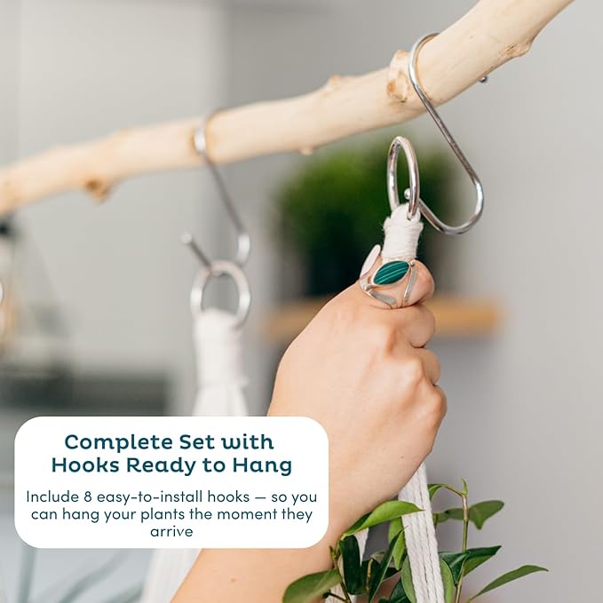 Nook Theory 4-Pack Macrame Plant Hangers with 8 Hooks - Hanging Planters for Indoor Plants, Boho Macrame Hangers Indoor Outdoor, Decorative Plant Hanger Indoor (Cream)