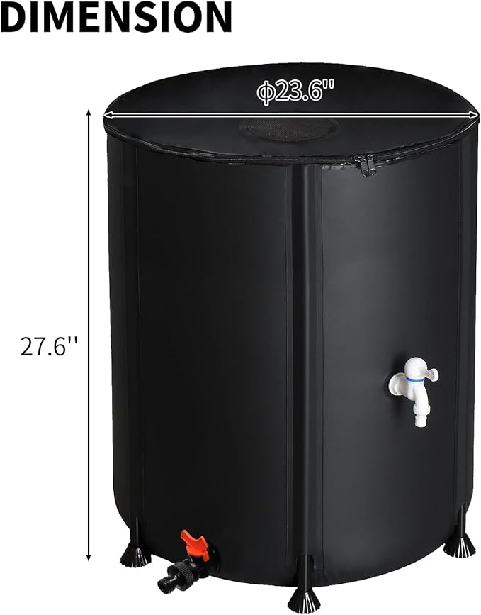 50 Gallon Collapsible Rain Barrel, Portable Rainwater Collection System, Rain Catcher Barrel, Water Storage Tank with Two Spigots and Overflow Kit, Rain Water Barrel Collector for Garden, Black