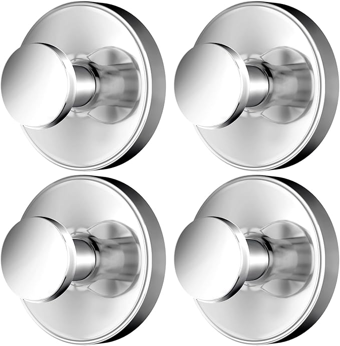 2026 Upgraded Drill-Free Suction Cup Hooks, Stainless Steel Suction Cup Hooks for Shower, Mirror, Wall, Bathroom, Glass, Hanging Towels - 4 Pack, Bright Silver