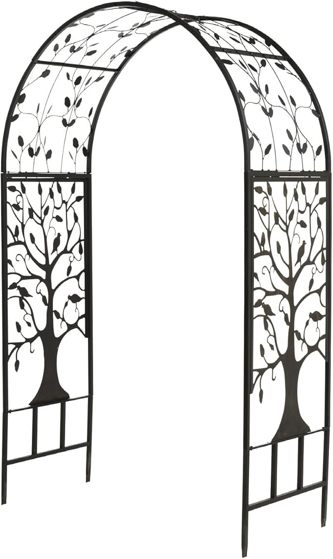 Plow & Hearth Arch Metal Outdoor Garden Arbor | Tree of Life | 83 Inches Tall | Black | Trellis Lattice for Plants | Wedding | Outdoor Patio Décor