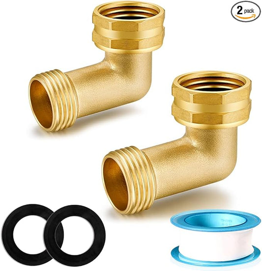 90 degree hose Right Angle Brass Full Flow Elbow Connector 3/4" Solid Brass Elbow extend Adapter (2 PCS)