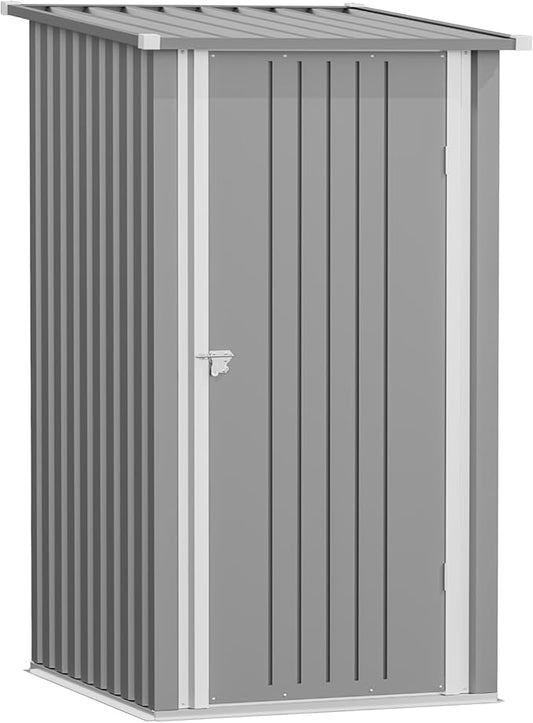 Greesum 3×3FT Outdoor Storage Shed, Metal Sheds with Sloping Roof and Lockable Single Door, Steel Tool Shed for Backyard, Bike, Patio, Garage, Lawn, Dark Gray