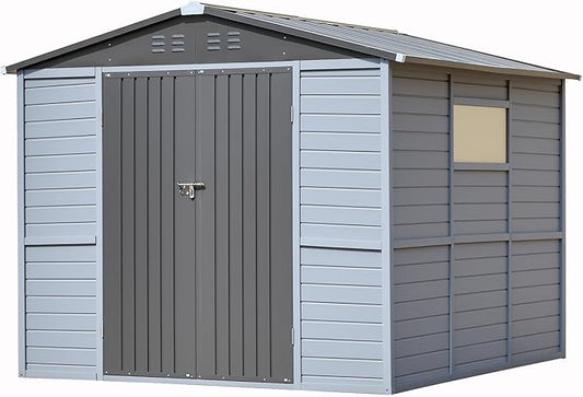 Wood & Steel Shed 8x8ft Outdoor Storage Shed with Waterproof Roof & Wind Resistance, Lockable Double Doors for Garden, Lawn, Patio Organization