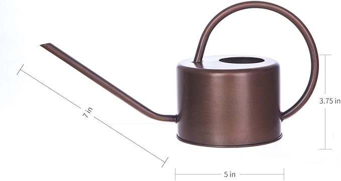 Metal Watering Can 1.3L Modern Style Watering Pot with Handle and Long Spout,Brown Color