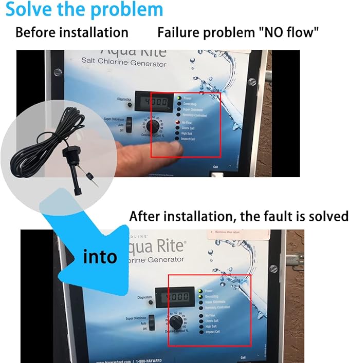 2025 Upgraded GLX-FLO-RP Pool Flow Switch Compatible with Hayward Goldline and Aquarite Salt Systems, Salt Cell Pool Flow Sensor, Metal Sensing Construction, 15 ft. Cable,