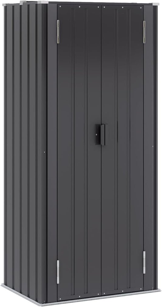Greesum 69'' Metal Storage Shed, 28 Cuft Storaged Cabinet with Lockable Door, Vertical Tool Organization Cabinets with 2 Adjustable Shelves, for Home, Backyard, Patio, Garage, Lawn, Black