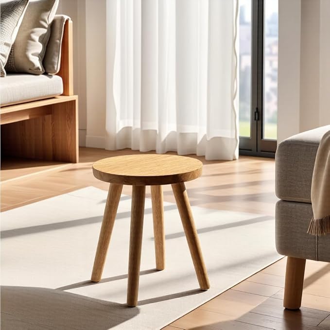 Wooden Stools Table Chair Dressing Stool Kitchen Bar Stool Side Table Round Suitable for Bedroom Living Room Dining humidifier Stand Plant Stand (Natural Wood Color)
