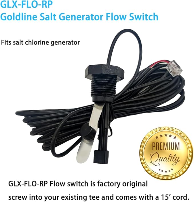 2025 Upgraded GLX-FLO-RP Pool Flow Switch Compatible with Hayward Goldline and Aquarite Salt Systems, Salt Cell Pool Flow Sensor, Metal Sensing Construction, 15 ft. Cable,