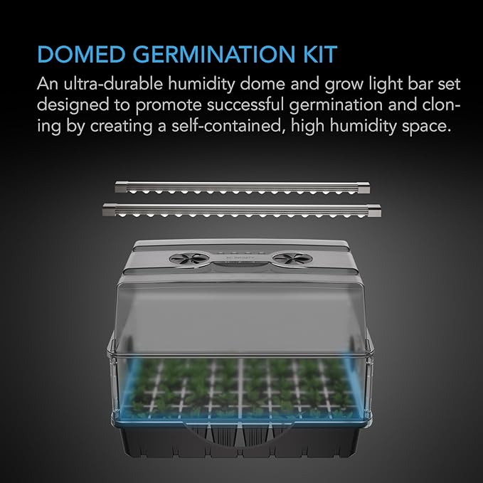 AC Infinity Heavy-Duty Humidity Dome with Full Spectrum LED Grow Light Bars, Samsung LM301H EVO Diodes, 3mm Thickest Dome and 5x8 Trays, Vent Extension Panels, for Seed Starting and Propagation