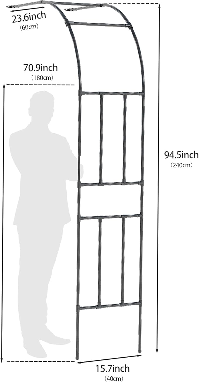Twira Half Side Garden Arch Trellis, 7.9FT Metal Arbor Trellis for Climbing Plants Outdoor, Black Half Arch Wedding, Garden Archway Arbors and Trellises Decoration for Lawn, Patio, Backyard