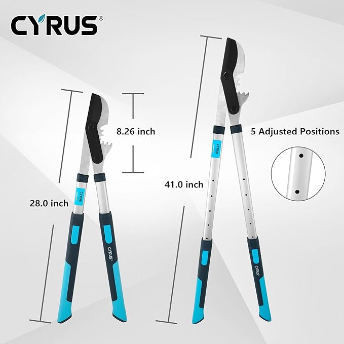 CYRUS Loppers for Tree Trimming,28 inch- 41 inch Extendable Lopper Tree Branch Cutter,Garden Loppers with 2 inch Thick Branch Carbon Steel Sharp Blade with Compound Action,Non-Slip Long Handle