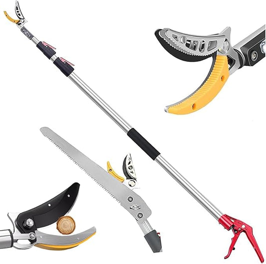 xixi-home 4.6-9.8 Ft Cut and Hold Pruners Long Reach Pole Saw Pruning Shears and Hold Bypass Pruner Extendable Tree Trimmer with Dedicated Serrations Telescoping Fruit Picker