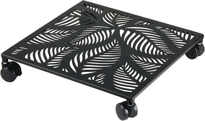 3-Pack 13.5 inches Square Metal Plant Caddy with Wheels, Tropical Fern