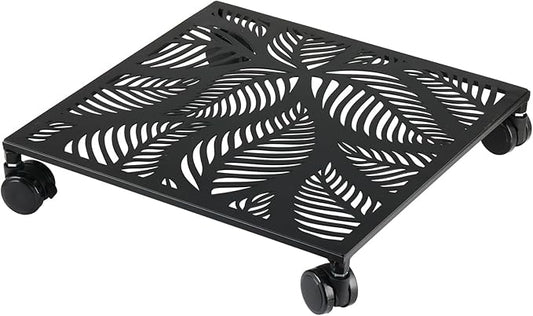 3-Pack 13.5 inches Square Metal Plant Caddy with Wheels, Tropical Fern
