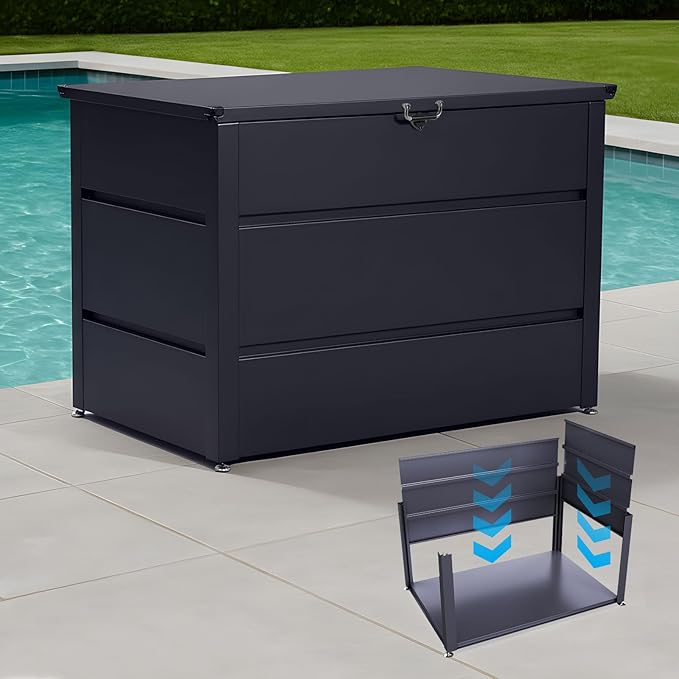 Quictent 150 Gallon Metal Deck Box, 20-Min Install, No Screws, 9X Faster Than Screwed, Waterproof Weather-Resistant Storage Bin, 660LBS Capacity for Patio/Garden/Poolside