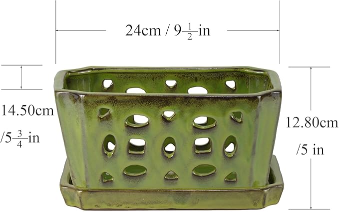 W&W Orchid Pot with Holes and Saucer for Repotting, YellowGreen, 9.7 Inches