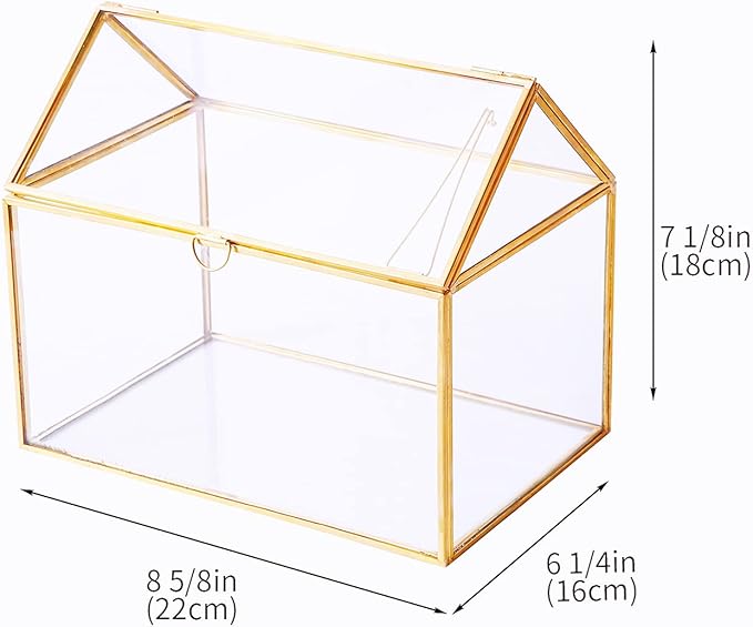 House Shape Close Glass Geometric Terrarium Tabletop Succulent Plant House Garden Planter Moss Fern Swing Lid, Flower Pot for Plants Succulent, Air Plant (Gold)
