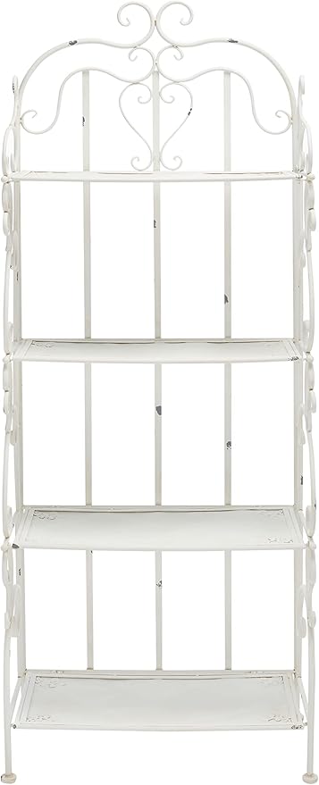 SAFAVIEH Outdoor Collection Tyrique Victorian Antique White Wrought Iron 4-Tier Shelf Unit