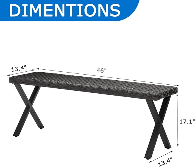 46" Patio Rattan Backless Bench, All-Weather Outdoor Bench for Garden Backyard, Porch, or Lawn
