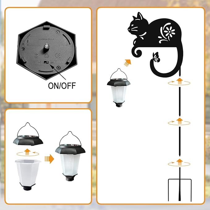 Metal Black Cat with Solar Lantern Garden Stake,Outside Decorations for Yard,Solar Lights for Pathway,Yard Unique,Women Gifts