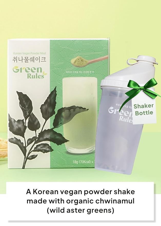 Korean Food Greenrules Korean Grain Shake Gift Set with Chwinamul – Plant-Based Meal Mix Powder, 10 Stick Packs + Free Shaker Bottle
