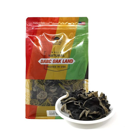 DABC OAK LAND Premium Dried Woodear Mushroom, Dried Black Fungus Shredded All Natural Vegan and Gluten-Free Rich in Fiber & Iron, Perfect for Cuisine, Soups, Stir-Fries 黑木耳 8 Ounce