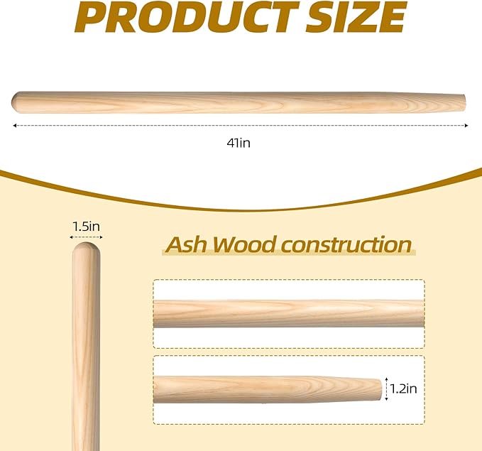 1 Pcs Shovel Handle Replacement 41" Length, 1-1/2" Diameter, Strong Hardwood Solid Ash Wood Straight Handle for Long D Shovels Garden Tool