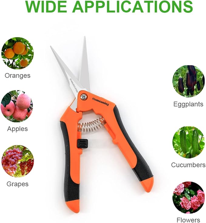 6 Packs Garden Pruning Shears with Straight Blades Trimming Scissors, Gardening Hand Pruning Snips Titanium Coated Precision Bonsai Pruning Shears, Convenient Flower Cutters (Orange)