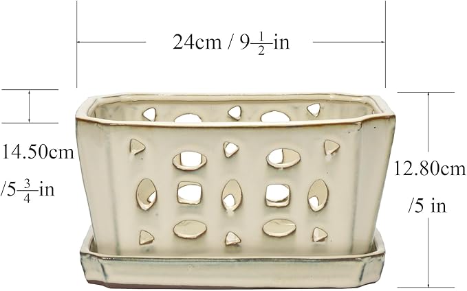 W&W Orchid Pot with Holes and Saucer for Repotting and Better Grow, Cream White, 9.7 Inches