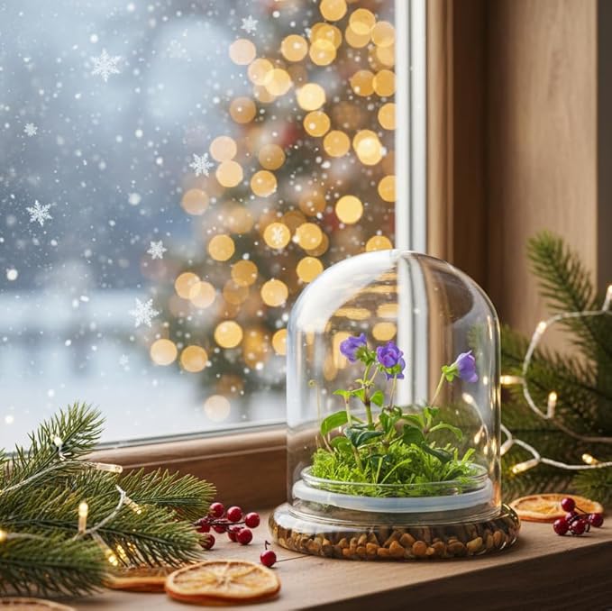 Award Winning: Persian Violet with Sundew Moss - Live Flower Terrarium in Self Sustaining Glass Jar, Maintenance Free and Blooms All-Season, Great Unique Gift and Home Decor, 100% Growth Guarantee