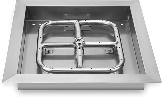 onlyfire Stainless Steel 12" Drop-in Square Fire Pit Pan, with 9" Square Fire Burner