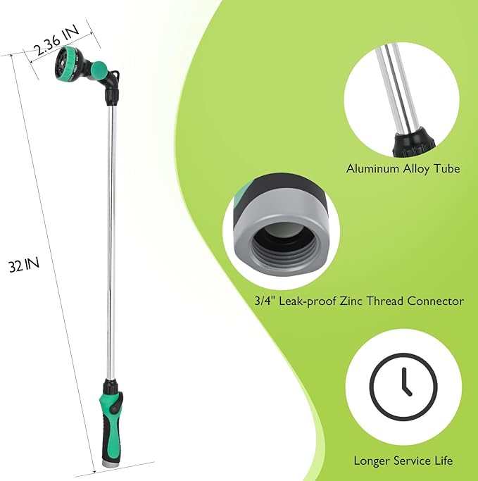 Yesker Watering Wand for Garden Hose, 35 Inch, 9 Spray Patterns, Adjustable Water Sprayer with Pivoting Head, Garden Hose Nozzle with Thumb Flow Control, Ideal for Water Hanging Baskets and Shrubs