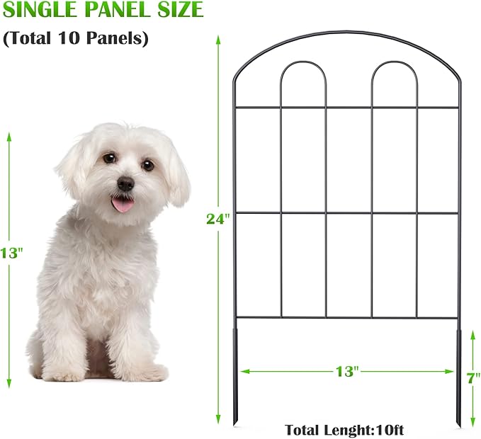 Decorative Garden Fence Outdoor 24in x 10ft Coated Metal RustProof Landscape Wrought Iron Wire Border Folding Patio Fences Flower Bed Fencing Animal Barrier Section Panels Decor