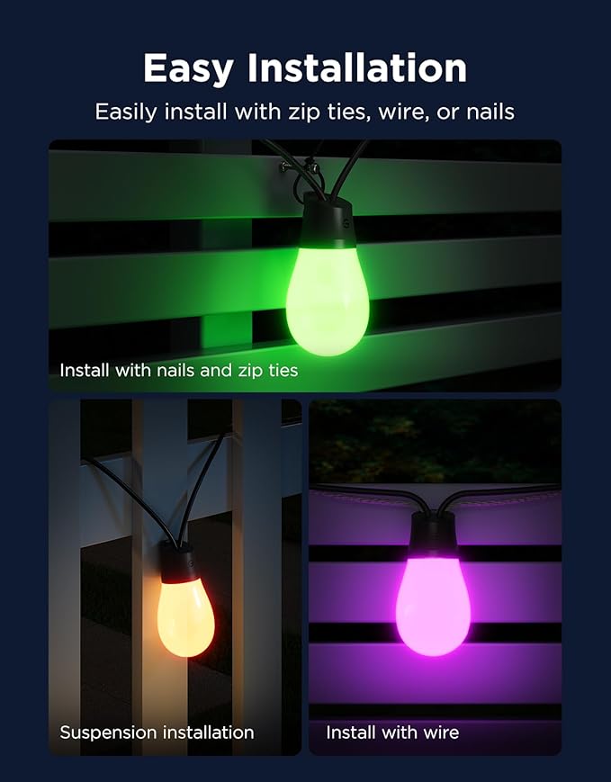 Govee S14 Bulb Outdoor String Lights 2, 144ft Smart RGBIC Warm White Patio Lights with 45 LED Bulbs, 111 Scene Modes for Outdoor Decor, Works with Alexa, Google, Matter, APP Control, IP66 Waterproof