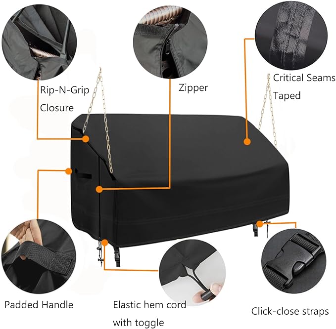 Porch Swing Cover 63 Inch Water-Resistant 600D OXford Hanging Outdoor Swing Cover All Weather Protected Swing Covers for Outdoor Furniture