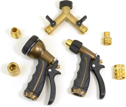 OLMSTED FORGE Watering Tool Kit, 7 pcs: 2 Nozzles, 2-Way Shutoff, 2 Quick Releases & 2 Swivels