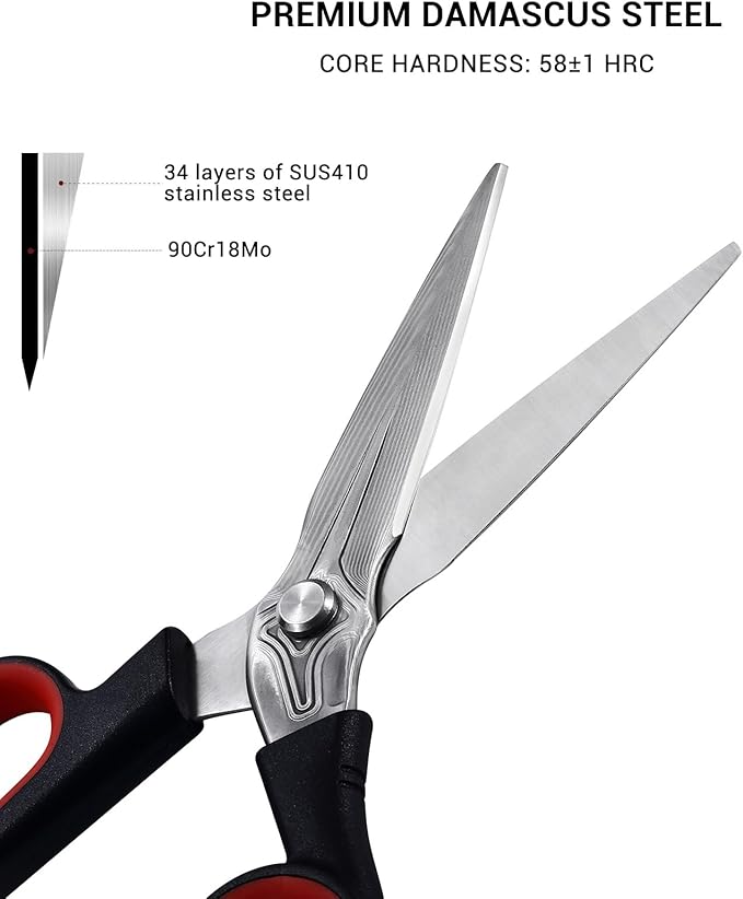 LIVINGO Damascus Steel Scissors Heavy Duty - 10 Inch Forged Steel Sharp Shears All Purpose with Holster for Sewing, Crafting Cutting Leather, Fabric, Cardboard, Rope, Industrial, Home Office