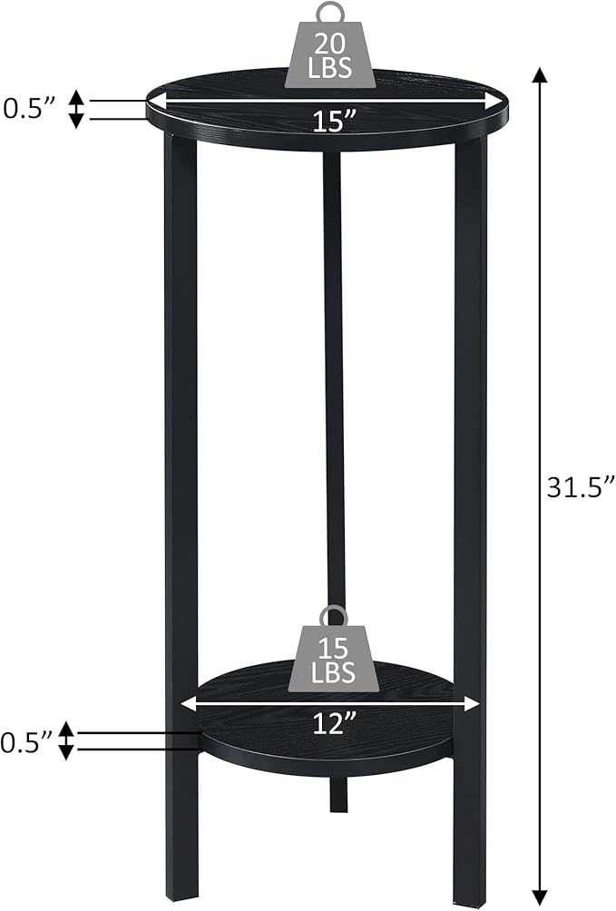 Convenience Concepts Graystone 2 Tier Tall Plant Stand 31" - Industrial Stand for Plants, Vases, and Antiques, Urban Modern Design for the Living Room, Hallway, Entryway, Weathered Gray/Black