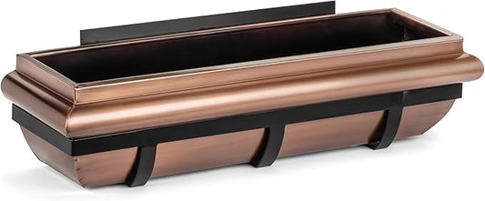 H Potter Window Box Copper Finish Flower Plant Container with Metal Frame to Attach to House (Antique Copper, 30 INCH)