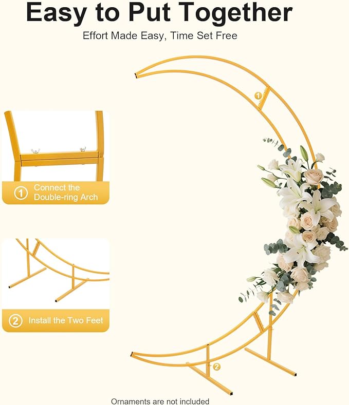 Wedding Arch, 7ft Metal Crescent Moon Wedding Arch Stand, Curved Flower Balloon Frame Garden Arbors and Arches for Wedding, Valentine's Day, Christmas, New Year Decoration (Gold)