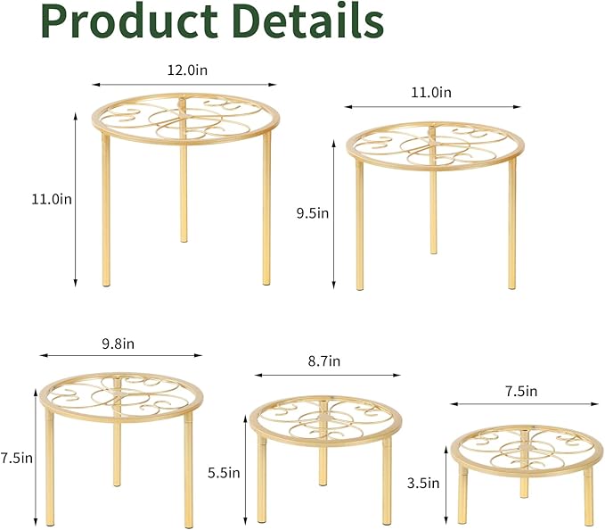 5-piece set of metal plant potted flower racks, heavy-duty flower pot plant racks of different sizes, iron flower racks, suitable for indoor and outdoor home decoration (White)