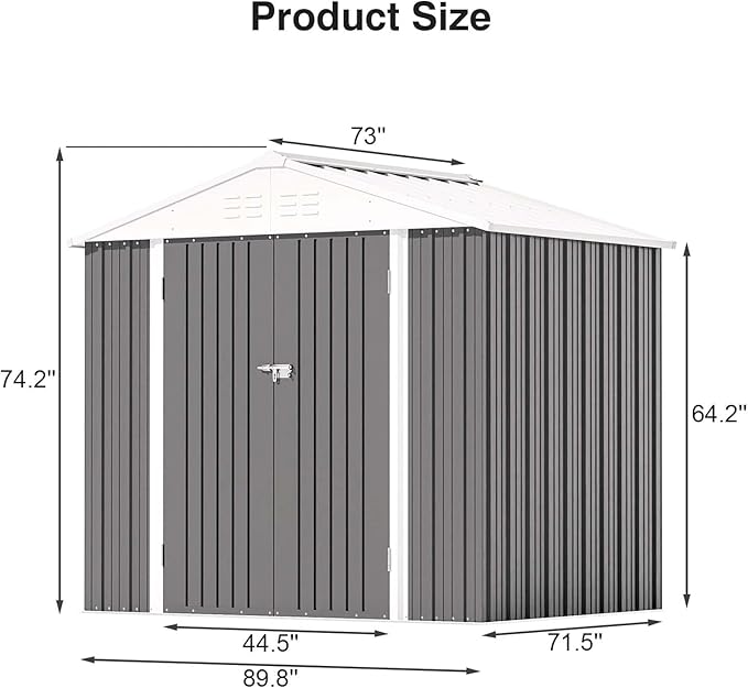 Patiolife Outdoor Storage Shed 8x6 FT, Lockable Metal Shed for Bike and Tools,Large Storage House for Garden and Backyard, Gray