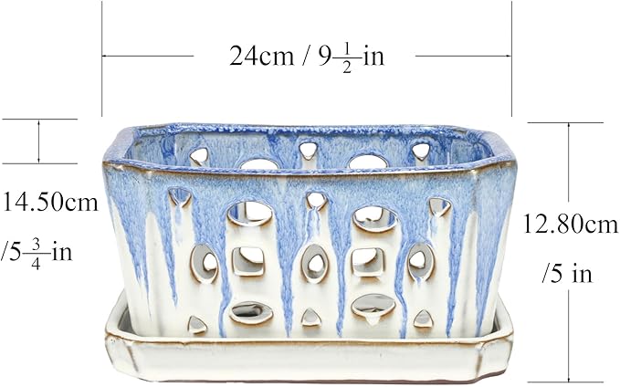 W&W Orchid Pot with Holes, Garden Pot for Orchid, Plant and Flower Pots Indoor Outdoor,Blue and White,9 Inches